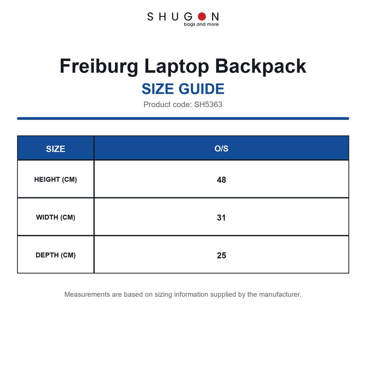 SH5363 Shugon Freiburg Laptop Backpack size guide (SH5363)