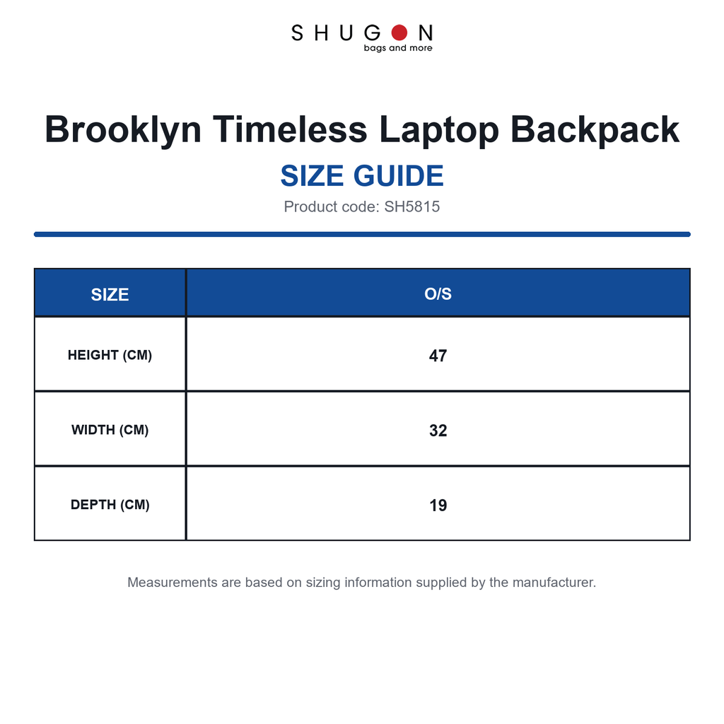 SH5815 Shugon Brooklyn Timeless Laptop Backpack size guide (SH5815)
