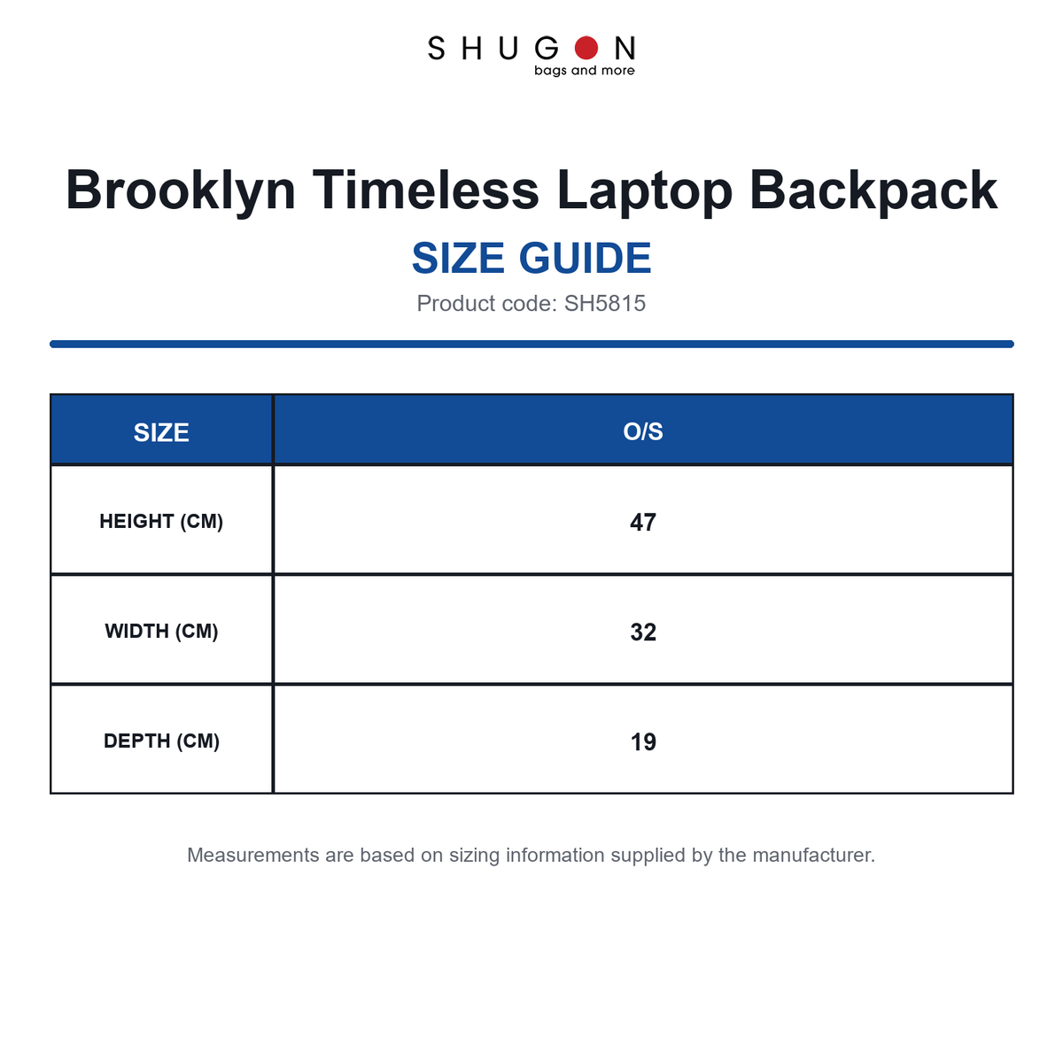 SH5815 Shugon Brooklyn Timeless Laptop Backpack size guide (SH5815)