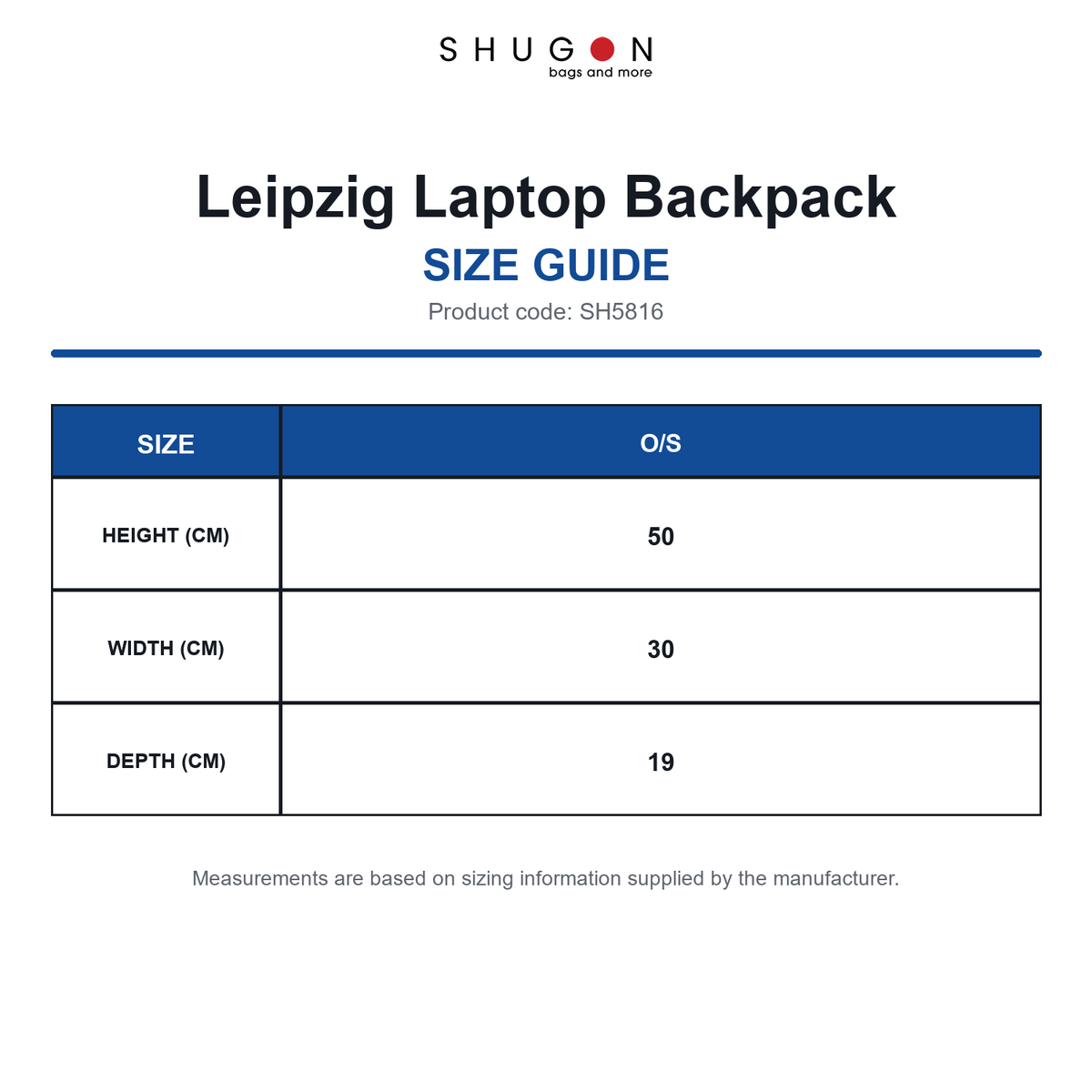 SH5816 Shugon Leipzig Laptop Backpack size guide (SH5816)