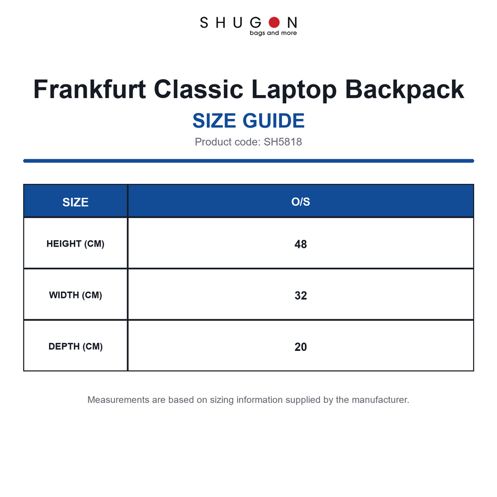SH5818 Shugon Frankfurt Classic Laptop Backpack size guide (SH5818)
