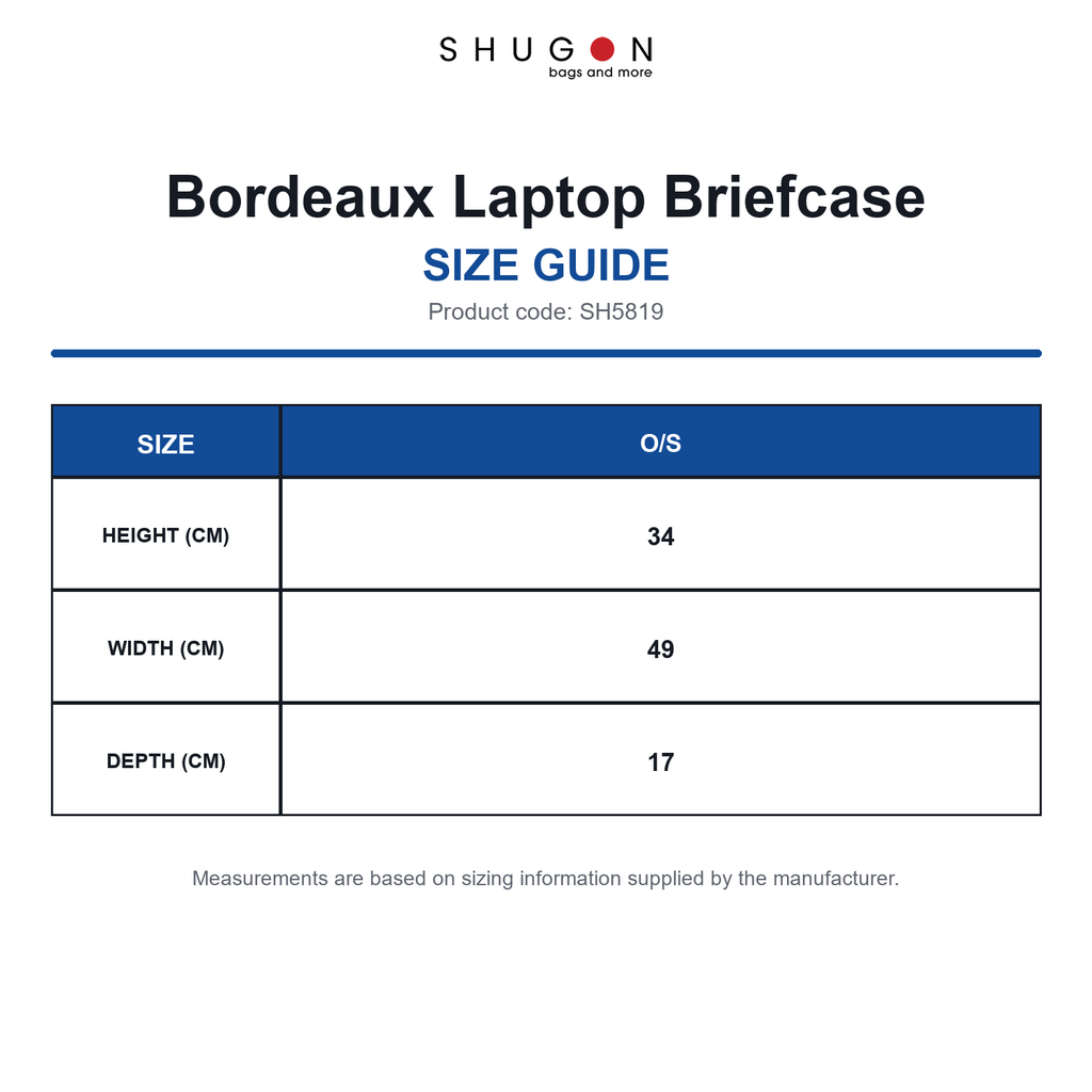 SH5819 Shugon Bordeaux Laptop Briefcase size guide (SH5819)