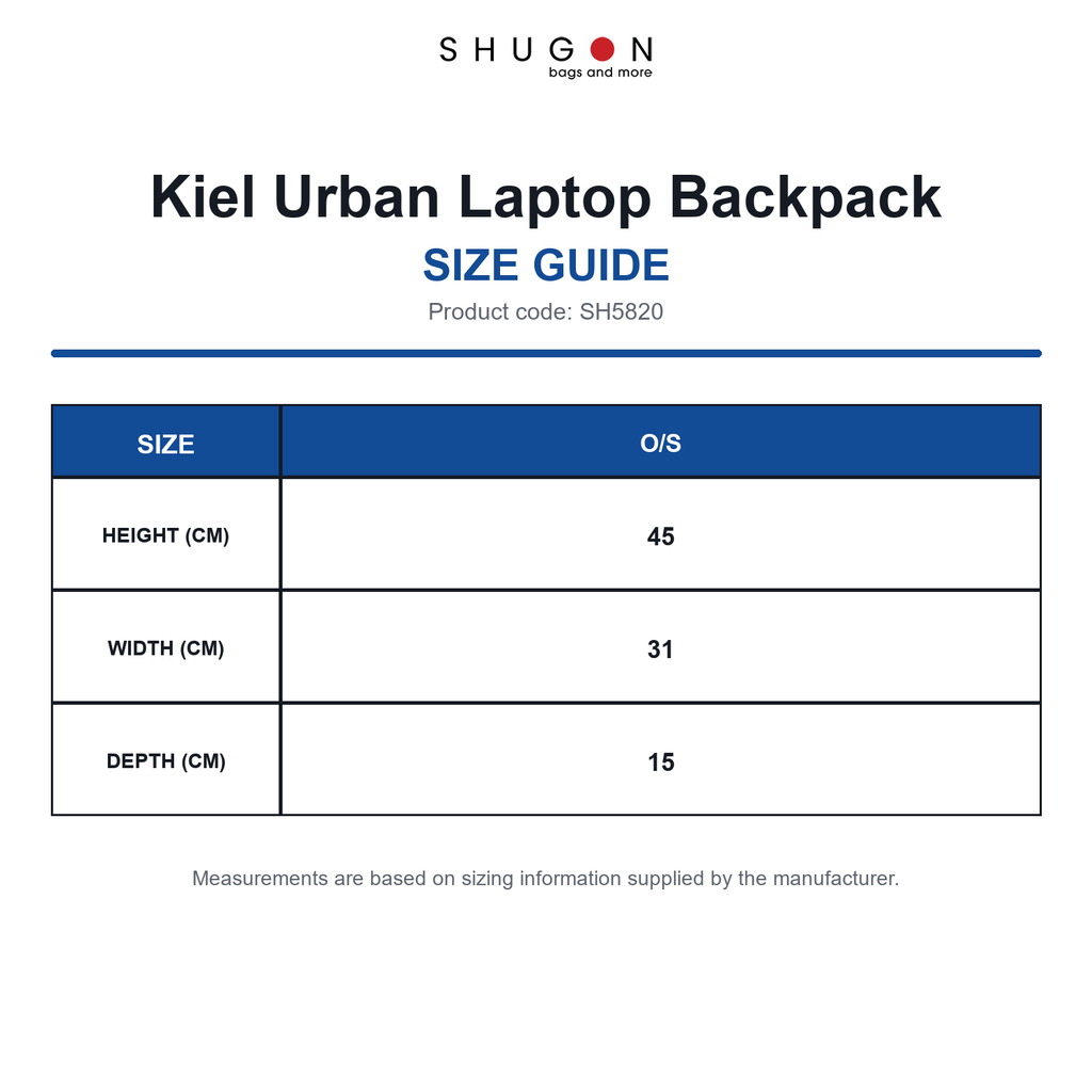 SH5820 Shugon Kiel Urban Laptop Backpack size guide (SH5820)