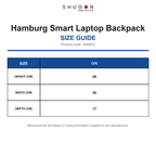 SH5833 Shugon Hamburg Smart Laptop Backpack size guide (SH5833)