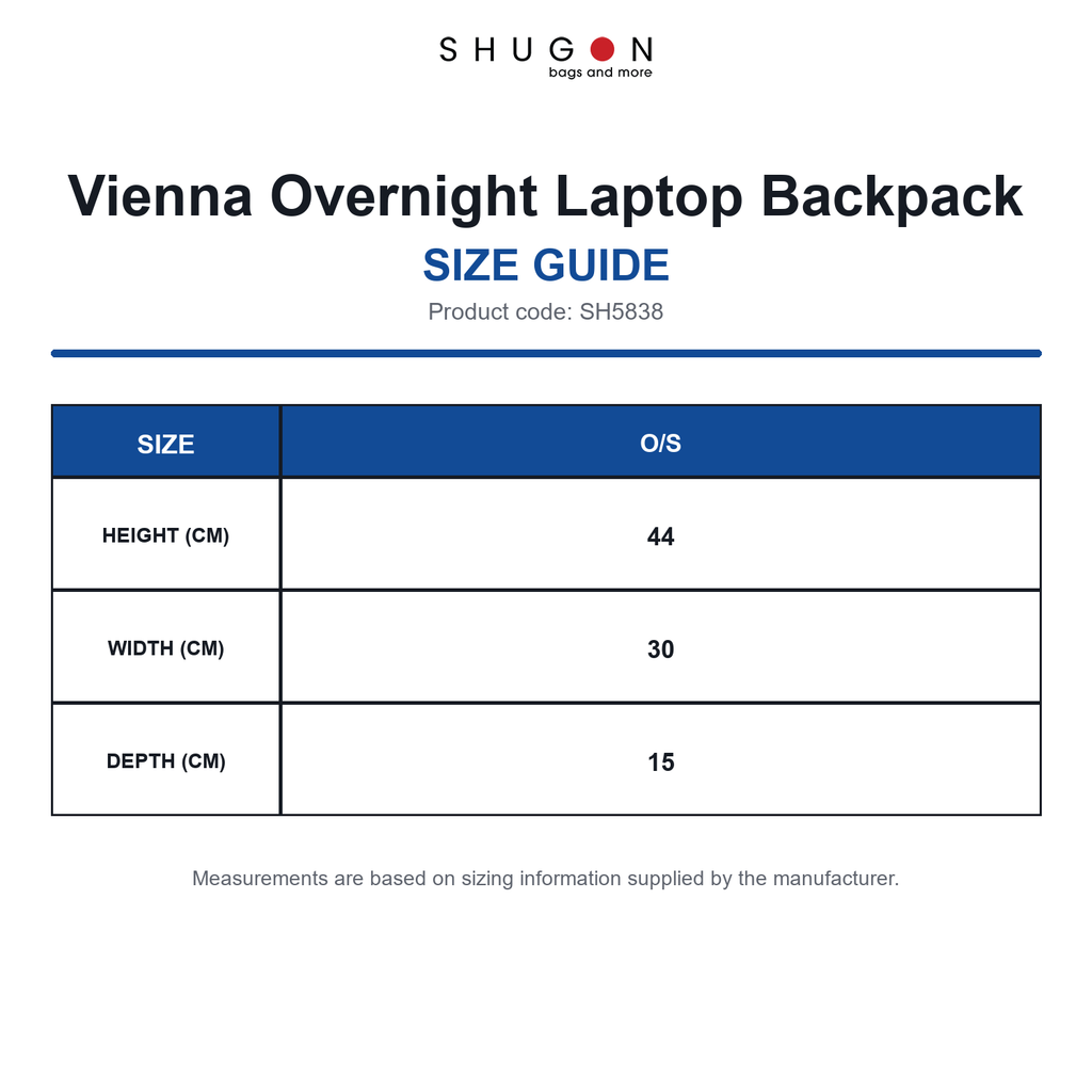 SH5838 Shugon Vienna Overnight Laptop Backpack size guide (SH5838)