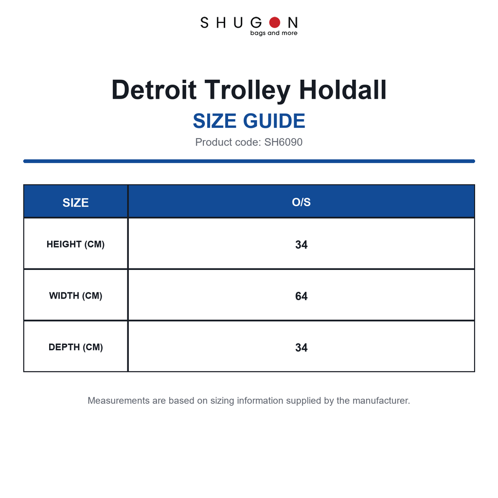 SH6090 Shugon Detroit Trolley Holdall size guide (SH6090)
