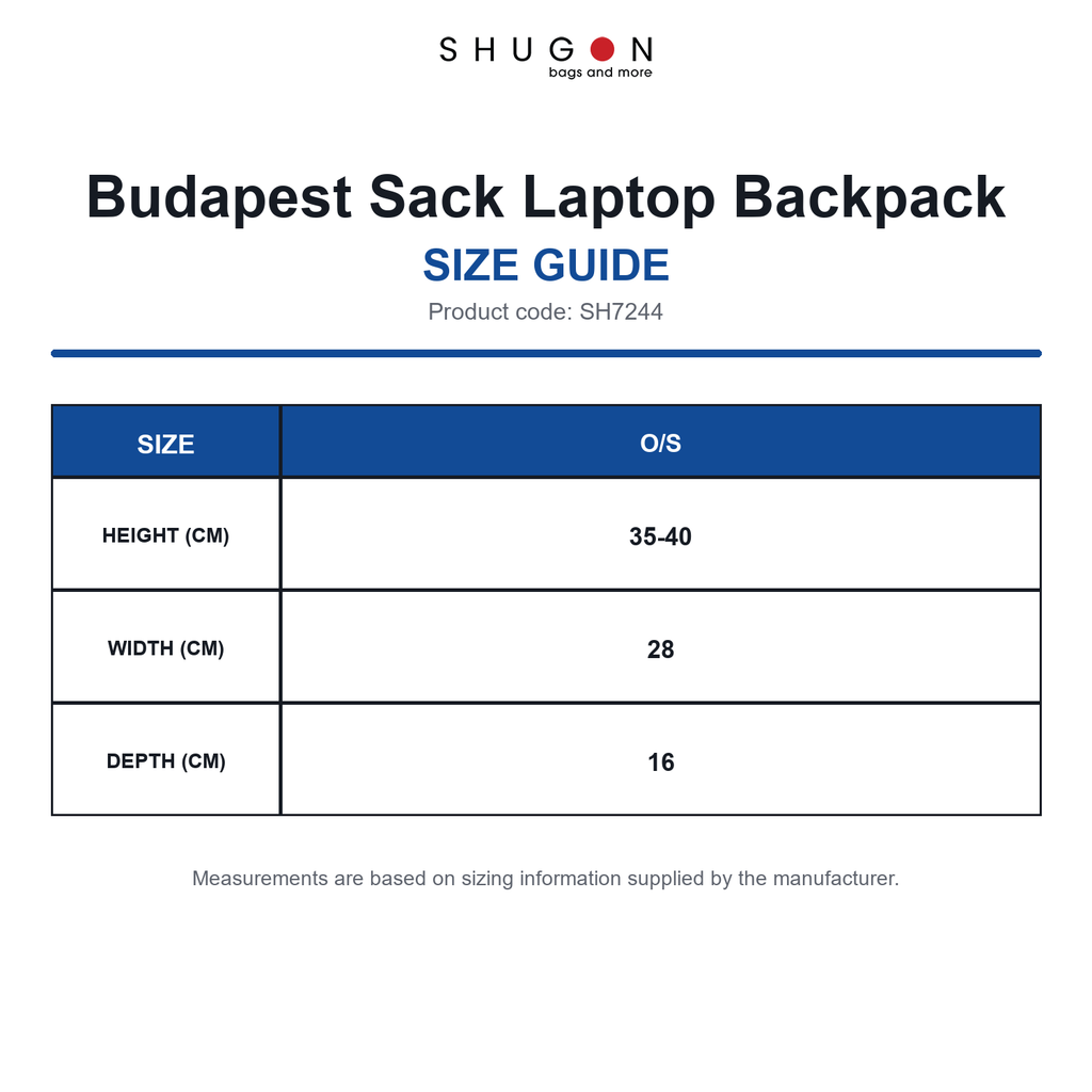SH7244 Shugon Budapest Sack Laptop Backpack size guide (SH7244)