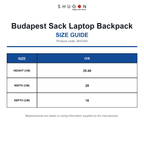SH7244 Shugon Budapest Sack Laptop Backpack size guide (SH7244)
