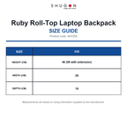 SH7255 Shugon Ruby Roll-Top Laptop Backpack size guide (SH7255)