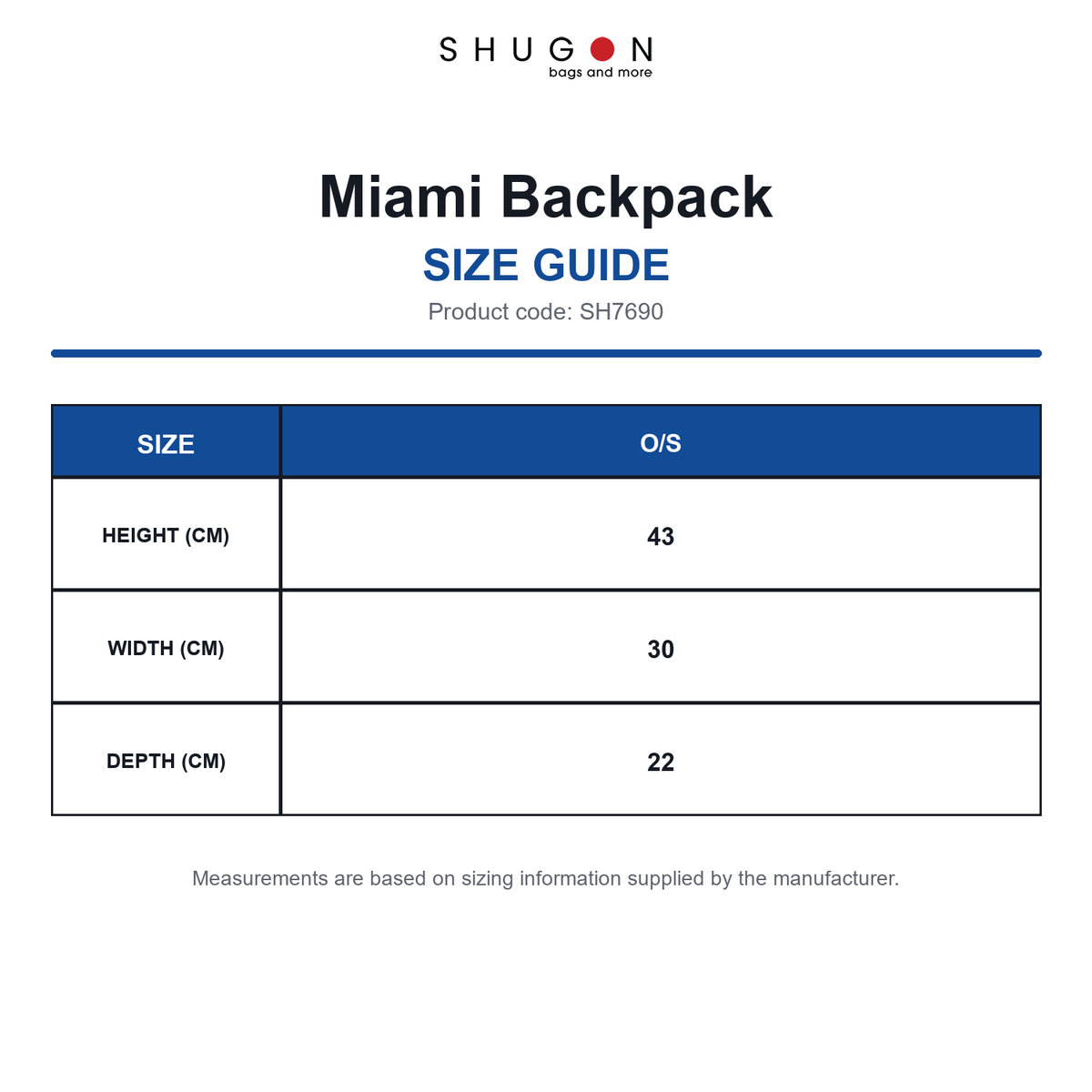 SH7690 Shugon Miami Backpack size guide (SH7690)