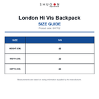 SH7702 Shugon London Hi Vis Backpack size guide (SH7702)
