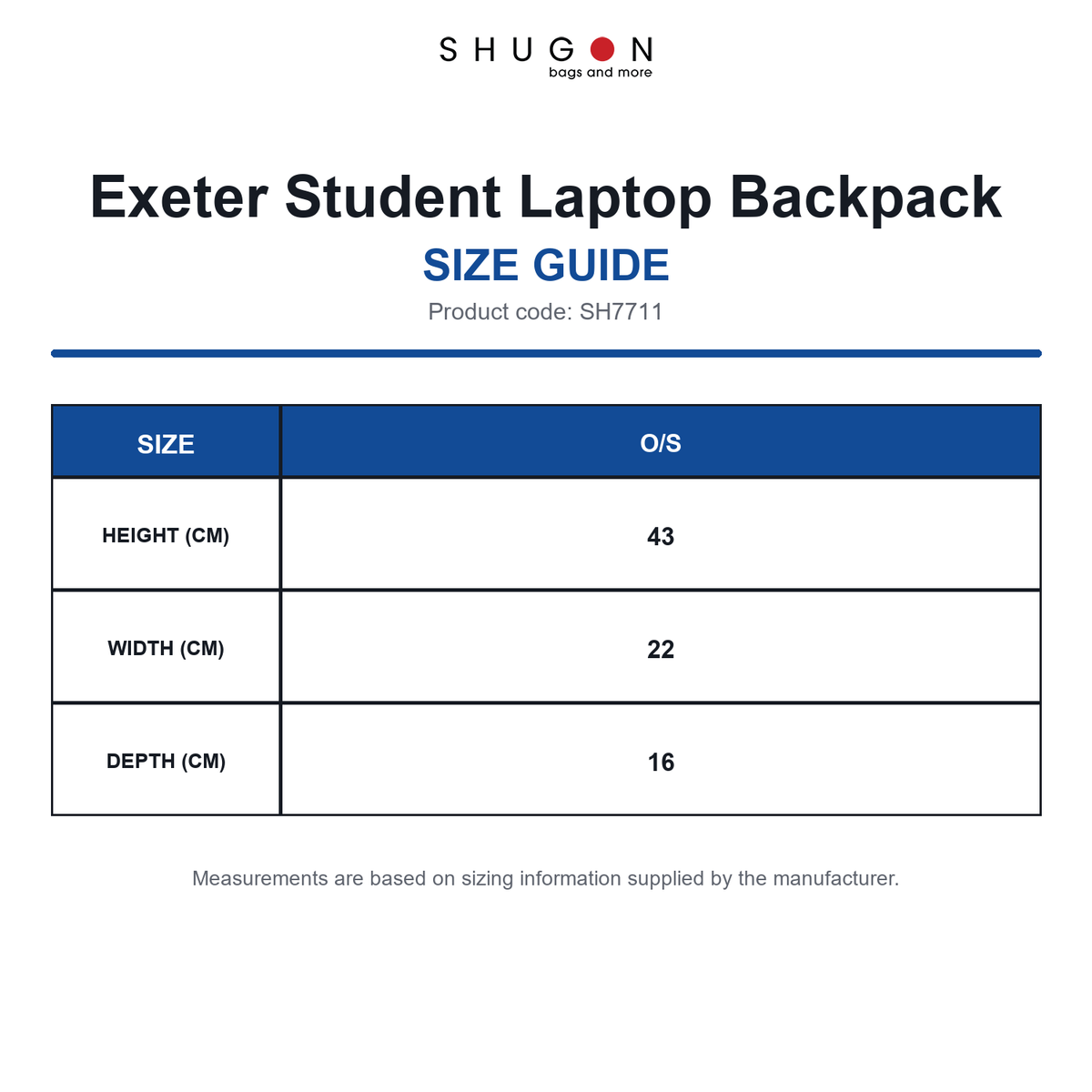 SH7711 Shugon Exeter Student Laptop Backpack size guide (SH7711)