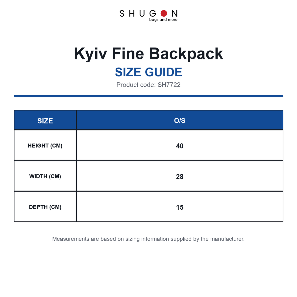 SH7722 Shugon Kyiv Fine Backpack size guide (SH7722)