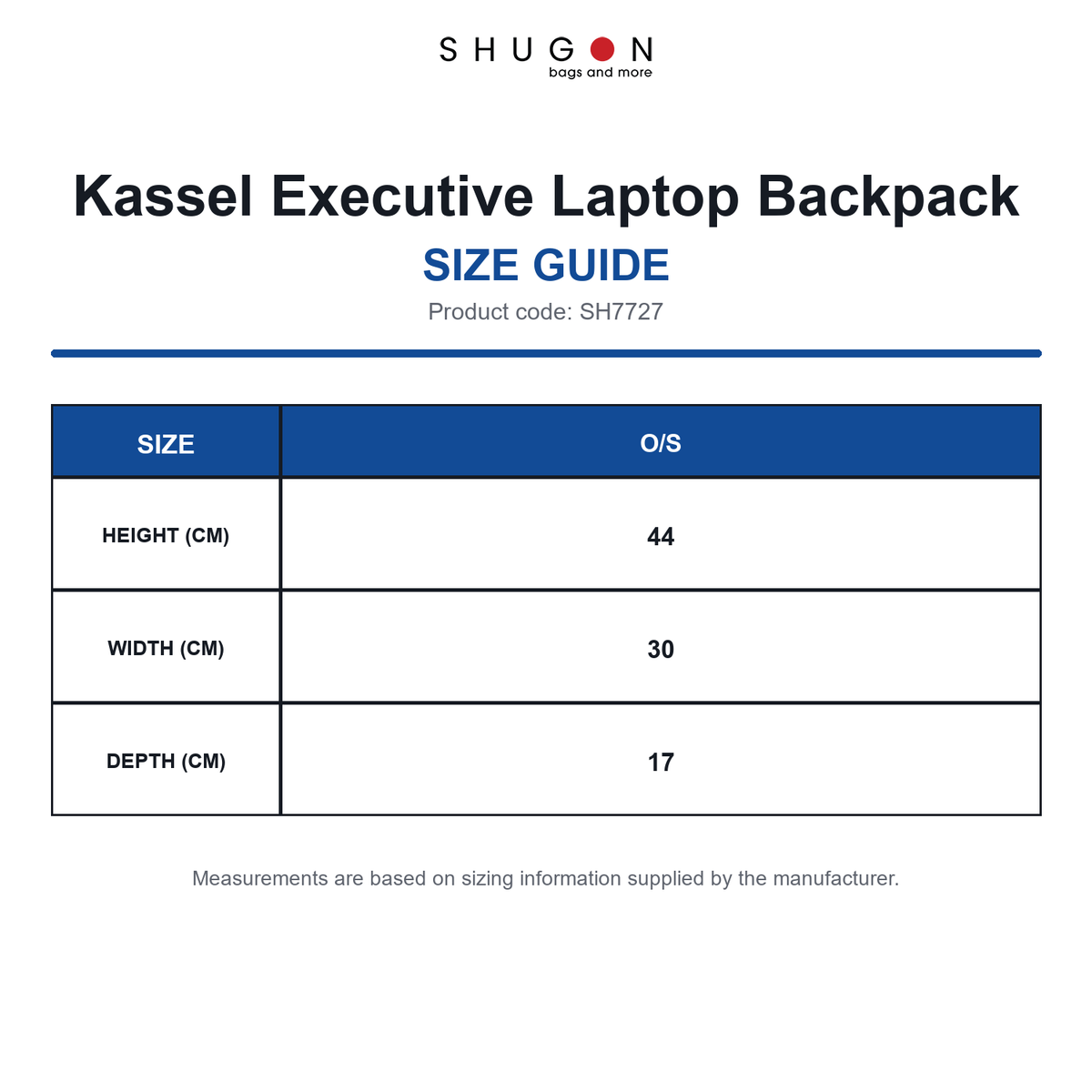 SH7727 Shugon Kassel Executive Laptop Backpack size guide (SH7727)