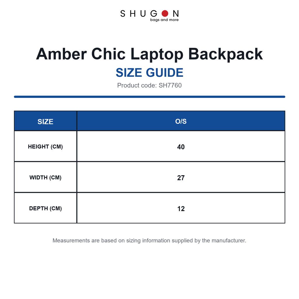 SH7760 Shugon Amber Chic Laptop Backpack size guide (SH7760)