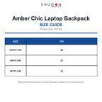 SH7760 Shugon Amber Chic Laptop Backpack size guide (SH7760)