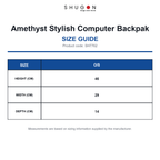 SH7762 Shugon Amethyst Stylish Computer Backpak size guide (SH7762)
