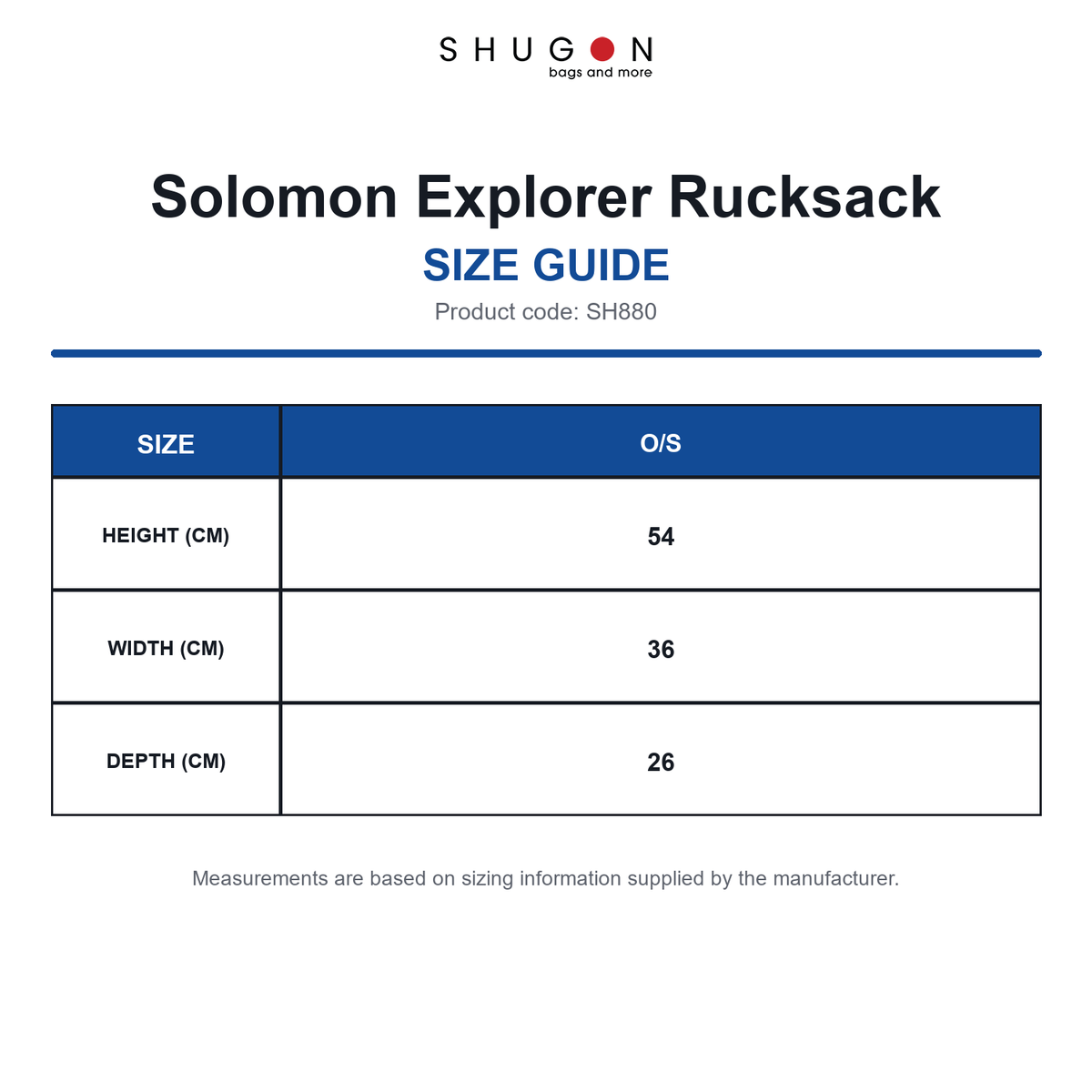 SH880 Shugon Solomon Explorer Rucksack size guide (SH880)