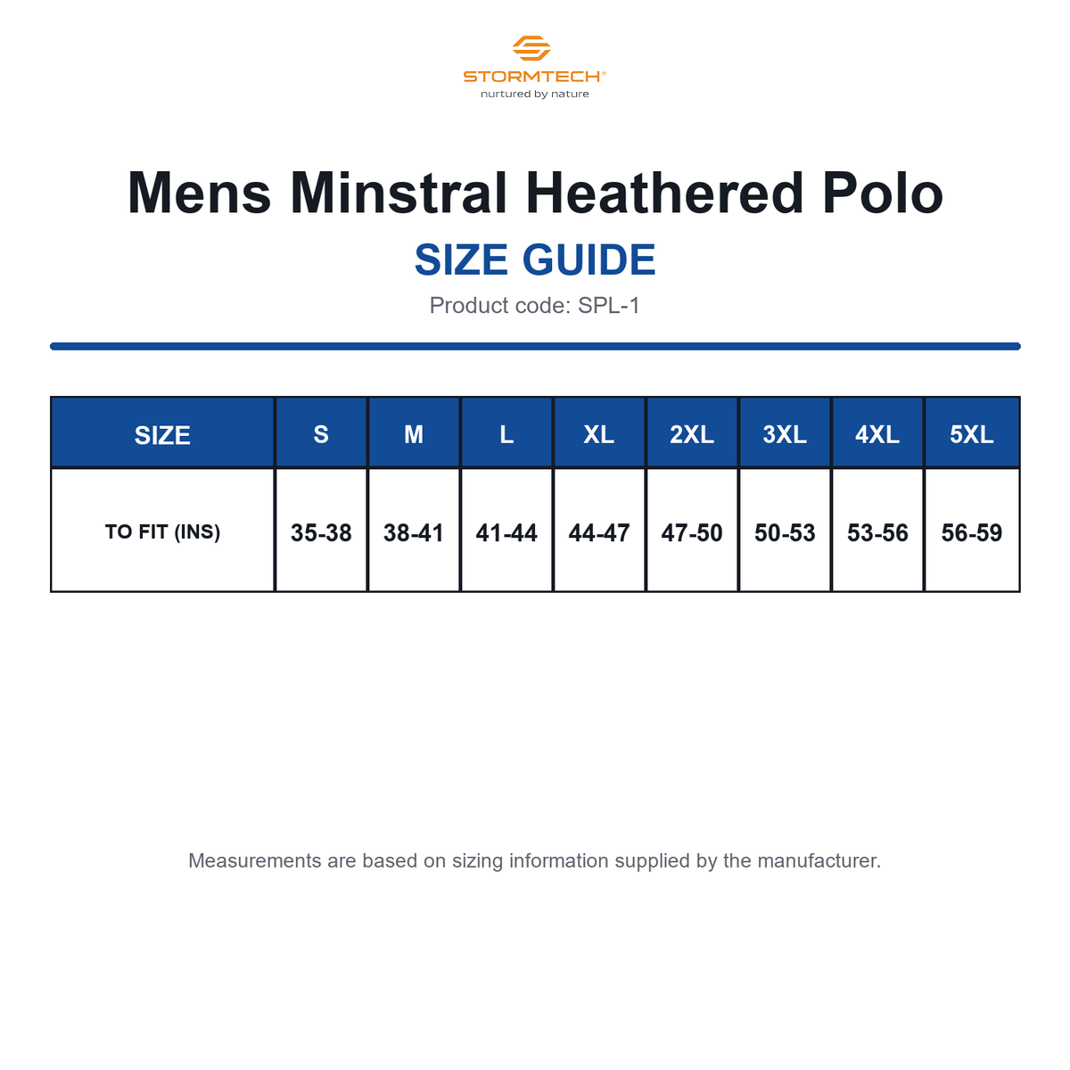 SPL-1 Stormtech Mens Minstral Heathered Polo size guide (SPL-1)