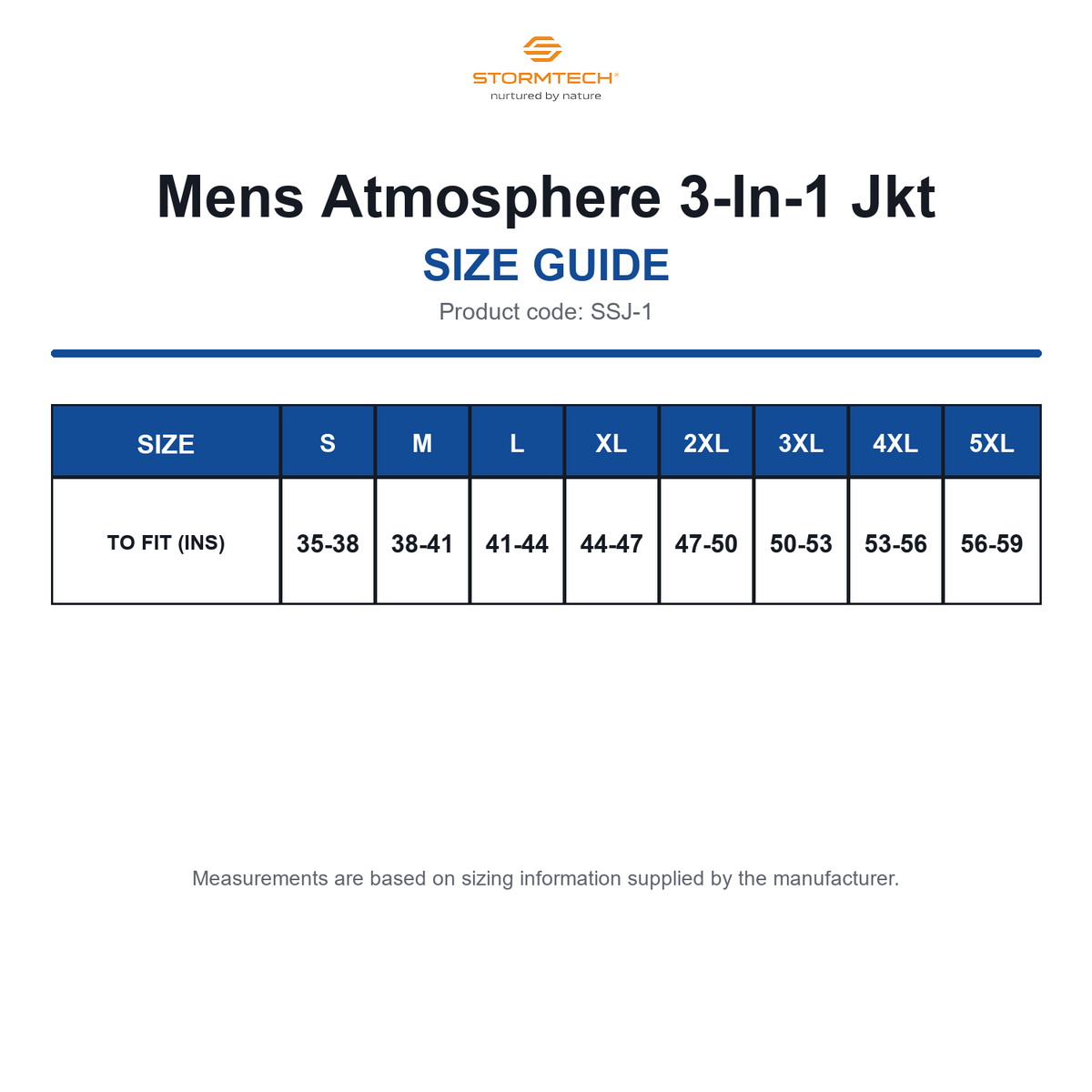 SSJ-1 Stormtech Mens Atmosphere 3-In-1 Jkt size guide (SSJ-1)