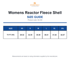 SX-4W Stormtech Womens Reactor Fleece Shell size guide (SX-4W)