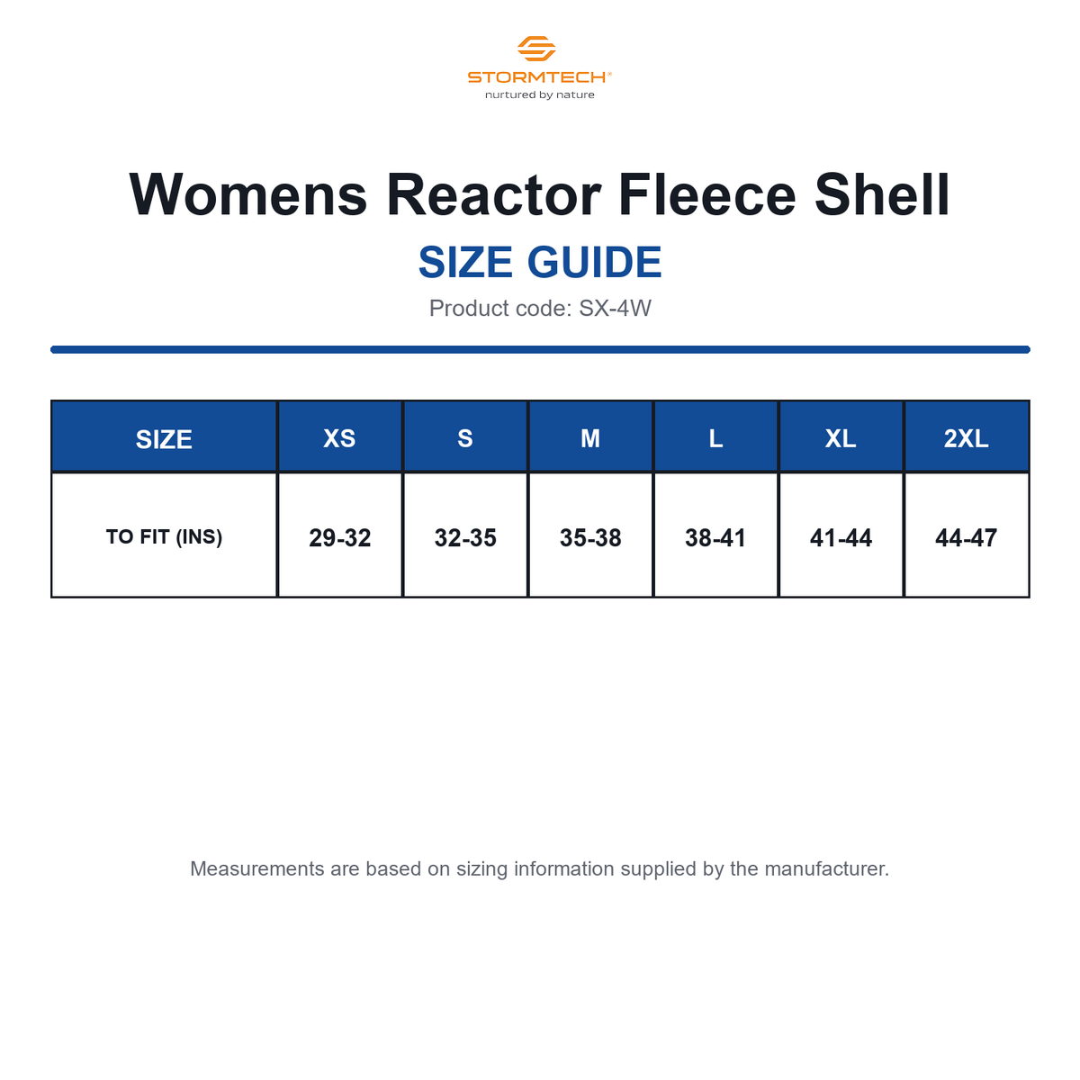 SX-4W Stormtech Womens Reactor Fleece Shell size guide (SX-4W)