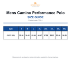 TFX-1 Stormtech Mens Camino Performance Polo size guide (TFX-1)