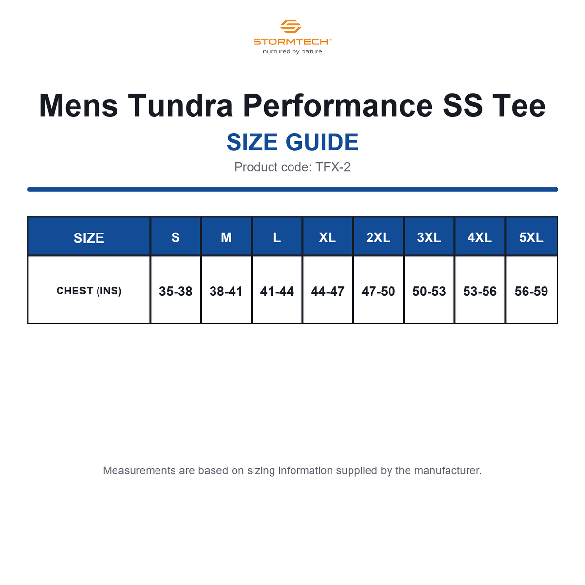 TFX-2 Stormtech Mens Tundra Performance SS Tee size guide (TFX-2)