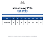 TJ1400 Tee Jays Mens Heavy Polo size guide (TJ1400)