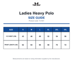 TJ1401 Tee Jays Ladies Heavy Polo size guide (TJ1401)