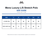 TJ1406 Tee Jays Mens Luxury L/S Stretch Polo size guide (TJ1406)