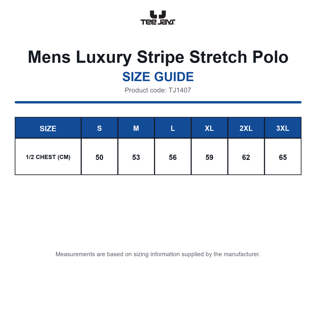 TJ1407 Tee Jays Mens Luxury Stripe Stretch Polo size guide (TJ1407)