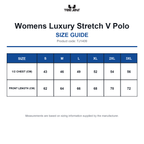 TJ1409 Tee Jays Womens Luxury Stretch V Polo size guide (TJ1409)