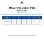 TJ1440 Tee Jays Mens Pima Cotton Polo size guide (TJ1440)