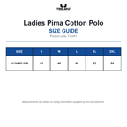 TJ1441 Tee Jays Ladies Pima Cotton Polo size guide (TJ1441)