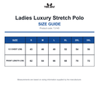TJ145 Tee Jays Ladies Luxury Stretch Polo size guide (TJ145)