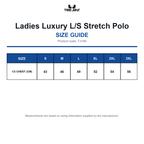 TJ146 Tee Jays Ladies Luxury L/S Stretch Polo size guide (TJ146)