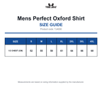 TJ4000 Tee Jays Mens Perfect Oxford Shirt size guide (TJ4000)