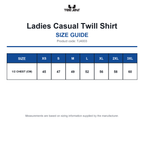 TJ4003 Tee Jays Ladies Casual Twill Shirt size guide (TJ4003)