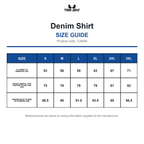 TJ4004 Tee Jays Denim Shirt size guide (TJ4004)