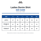 TJ4005 Tee Jays Ladies Denim Shirt size guide (TJ4005)