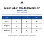TJ5152B Tee Jays Junior Urban Hooded Sweatshirt size guide (TJ5152B)