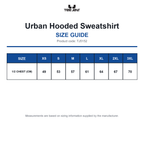 TJ5152 Tee Jays Urban Hooded Sweatshirt size guide (TJ5152)