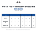 TJ5156 Tee Jays Urban TwoTone Hooded Sweatshirt size guide (TJ5156)