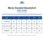 TJ5430 Tee Jays Mens Hooded Sweatshirt size guide (TJ5430)