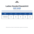TJ5431 Tee Jays Ladies Hooded Sweatshirt size guide (TJ5431)