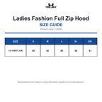 TJ5436 Tee Jays Ladies Fashion Full Zip Hood size guide (TJ5436)