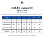 TJ5438 Tee Jays Half Zip Sweatshirt size guide (TJ5438)
