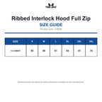 TJ5508 Tee Jays Ribbed Interlock Hood Full Zip size guide (TJ5508)
