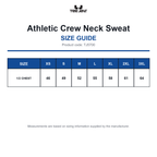 TJ5700 Tee Jays Athletic Crew Neck Sweat size guide (TJ5700)